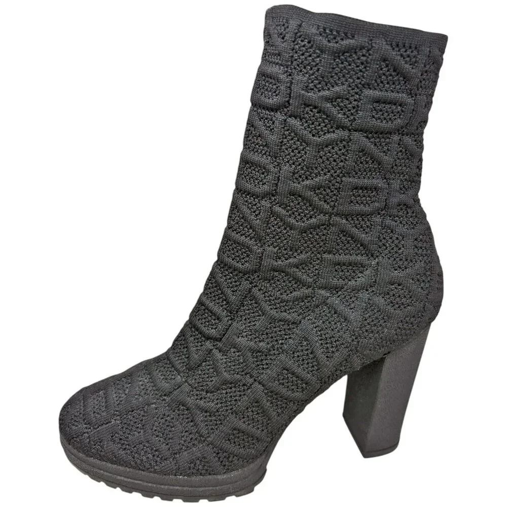 DKNY Tammy‎ Black Knit Logo Chunky Platform Bootie